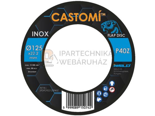 CASTOMÍ INOX lamellás csiszolótárcsa F29 kúpos 125x22,2 P40Z