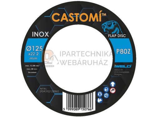 CASTOMÍ INOX lamellás csiszolótárcsa F29 kúpos 125x22,2 P80Z