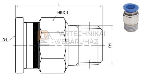 PUSH-IN EGYENES KÜLSŐ MENETES 1/2" BSPT 8 Ø